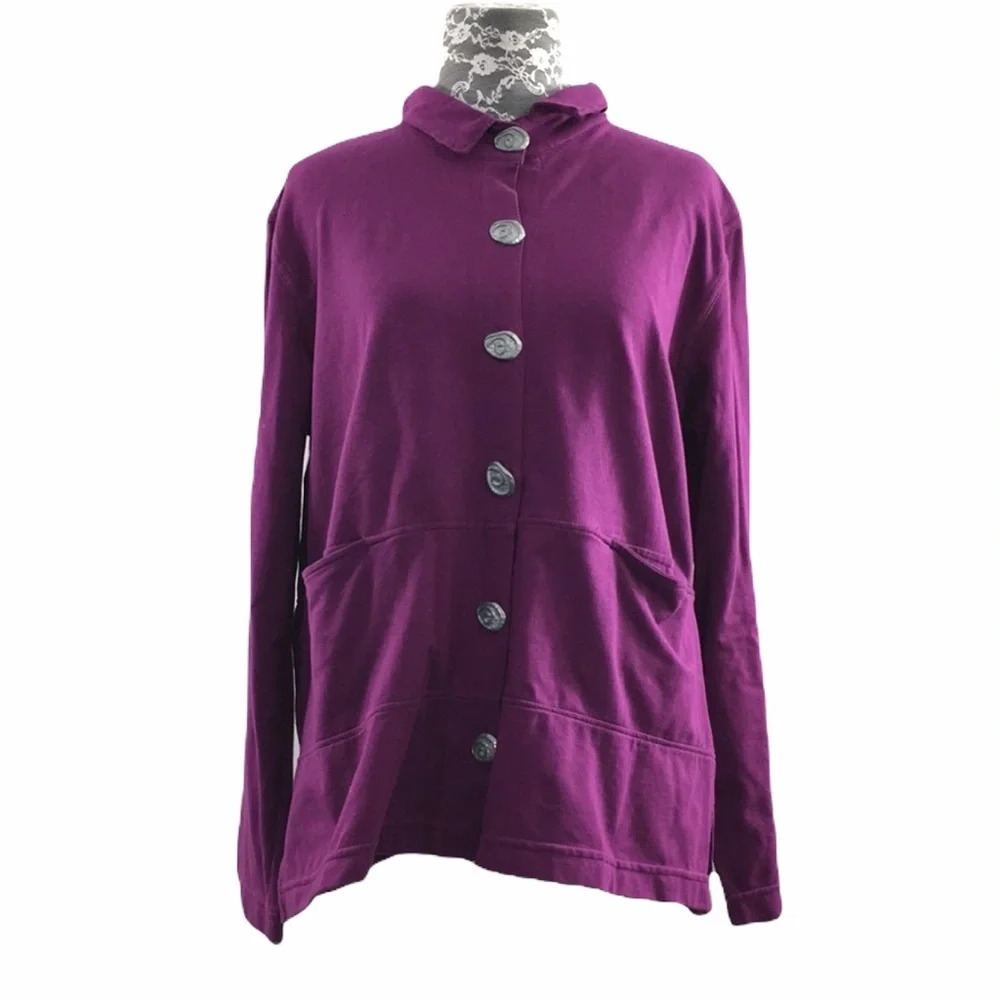 Neon Budhha Purple Button Front Shirt Long Sleeve
